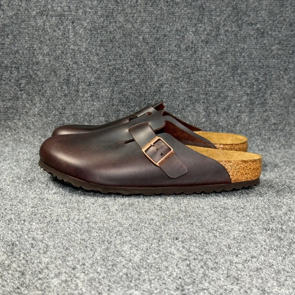 Birkenstock Boston Clog Sandals Men's 10 Habana Brown Oiled Leather Slip On Shoe